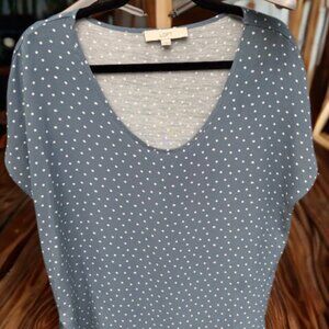 Loft Blue-Gray Short Sleeve Polka Dot Blouse, Size Medium